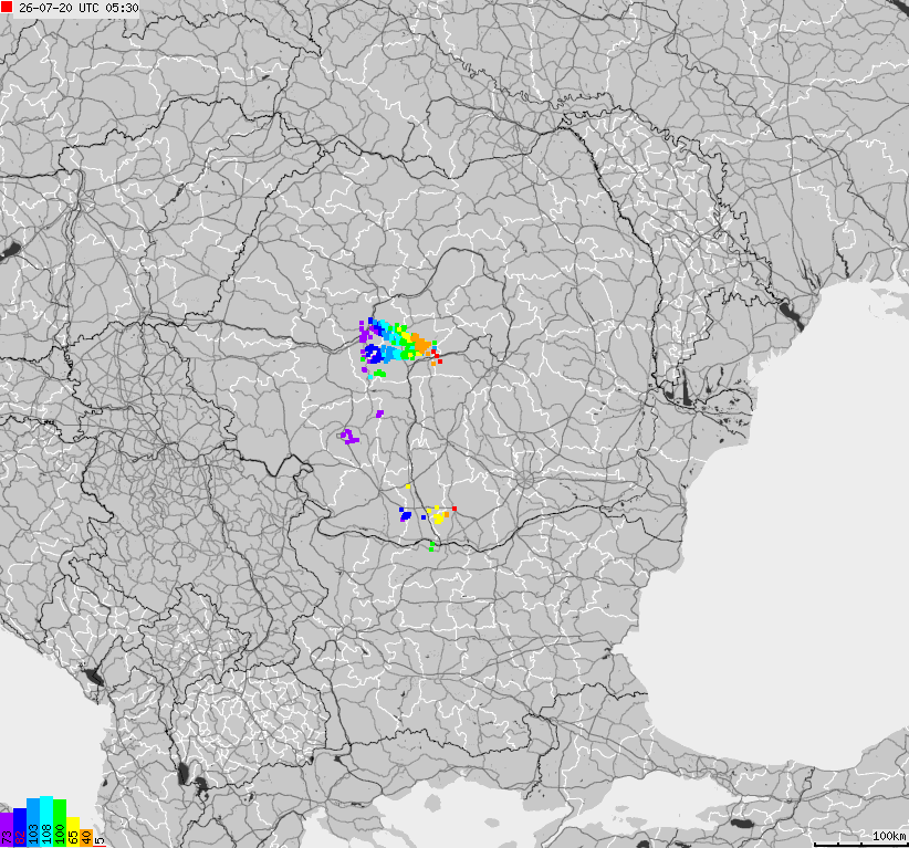 Map of lightnings Bulgaria, Moldavia, Romania