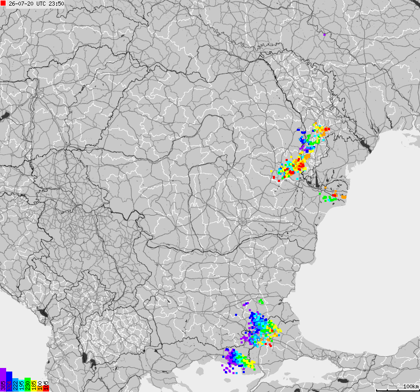 Mapa wyładowań atmosferycznych Bułgarii, Mołdawii, Rumunii