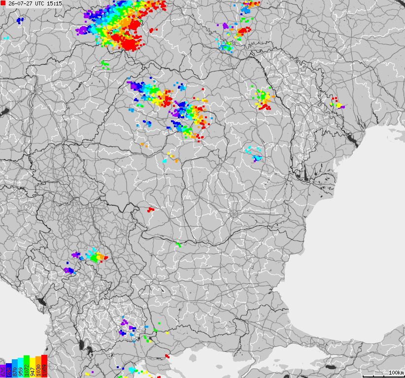 Map of lightnings Bulgaria, Moldavia, Romania