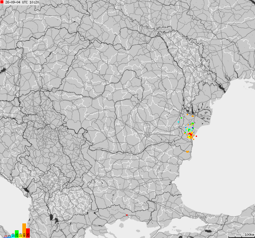 Mapa wyładowań atmosferycznych Bułgarii, Mołdawii, Rumunii