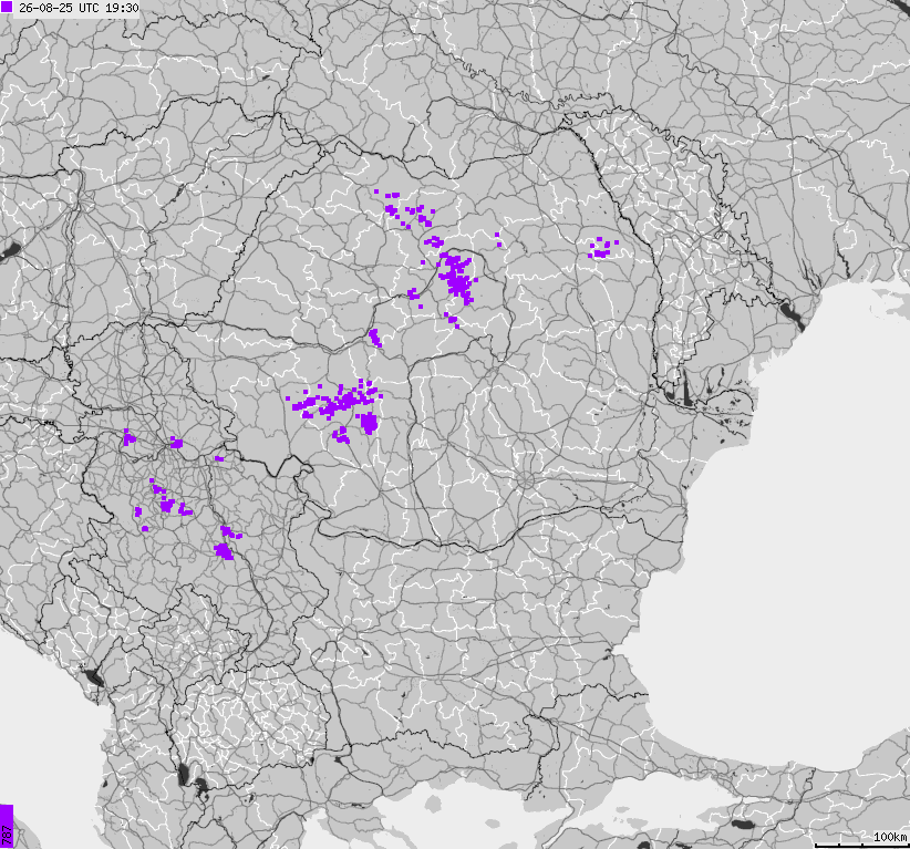 Map of lightnings Bulgaria, Moldavia, Romania