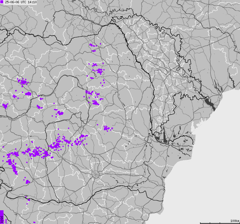 Map of lightnings Bulgaria, Moldavia, Romania