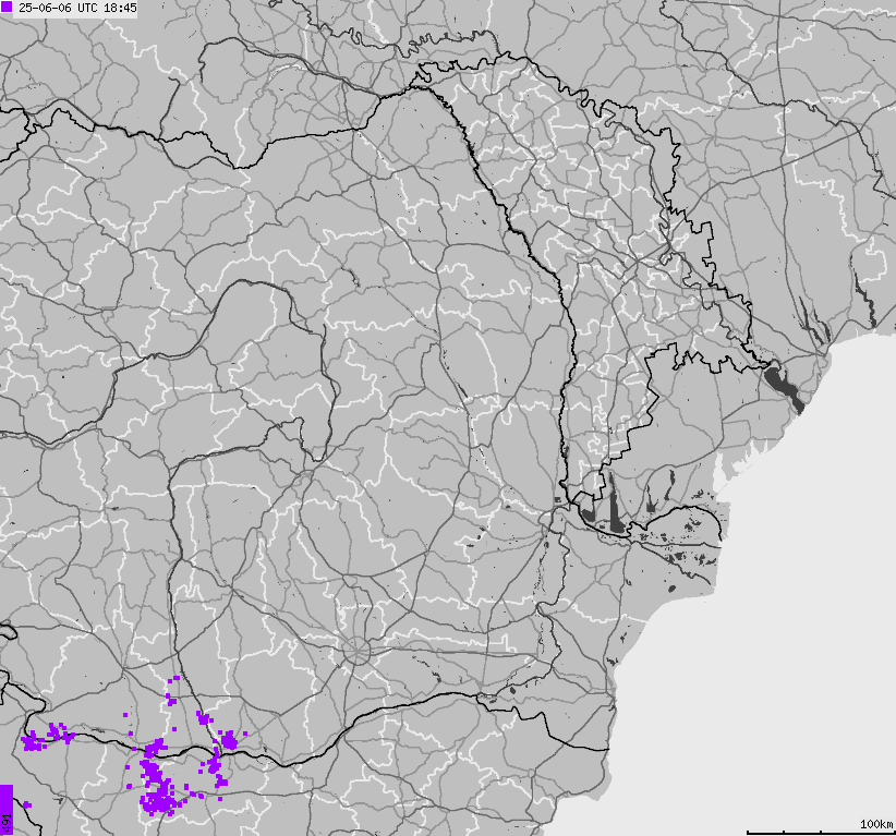 Mapa wyładowań atmosferycznych Bułgarii, Mołdawii, Rumunii
