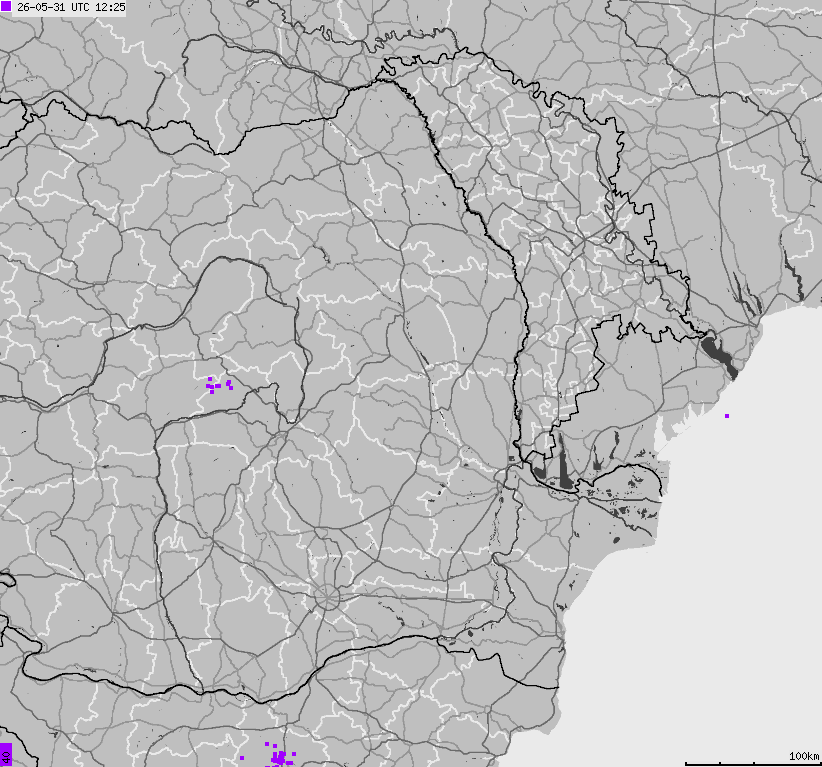 Map of lightnings Bulgaria, Moldavia, Romania