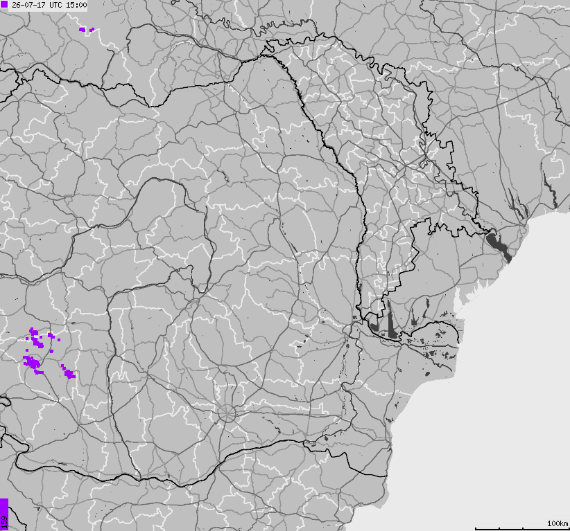 Mapa wyładowań atmosferycznych Bułgarii, Mołdawii, Rumunii