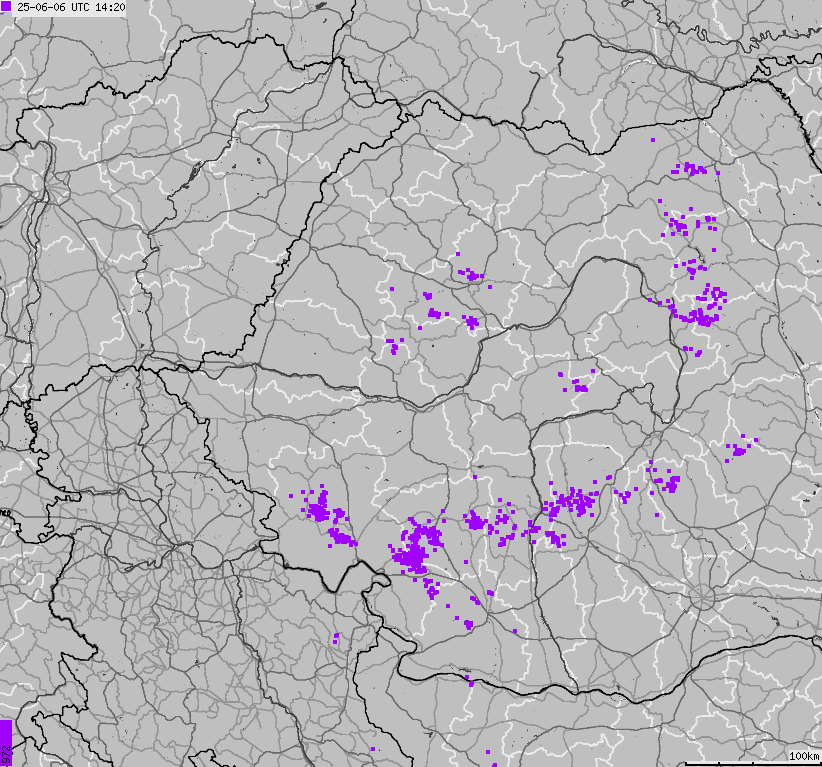 Mapa wyładowań atmosferycznych Bułgarii, Mołdawii, Rumunii