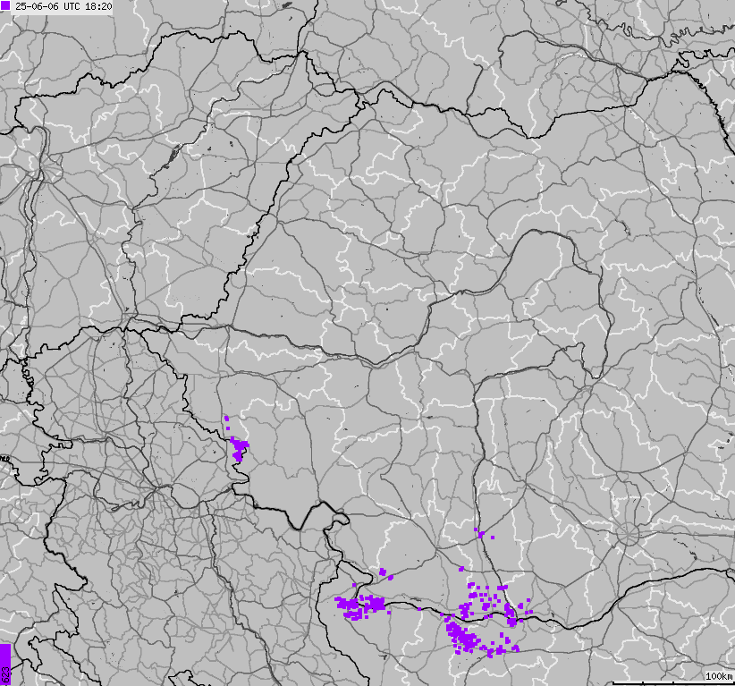 Mapa wyładowań atmosferycznych Bułgarii, Mołdawii, Rumunii