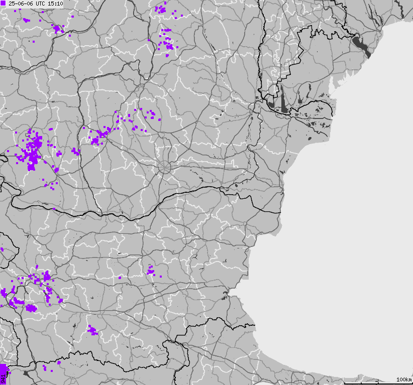 Mapa wyładowań atmosferycznych Bułgarii, Mołdawii, Rumunii