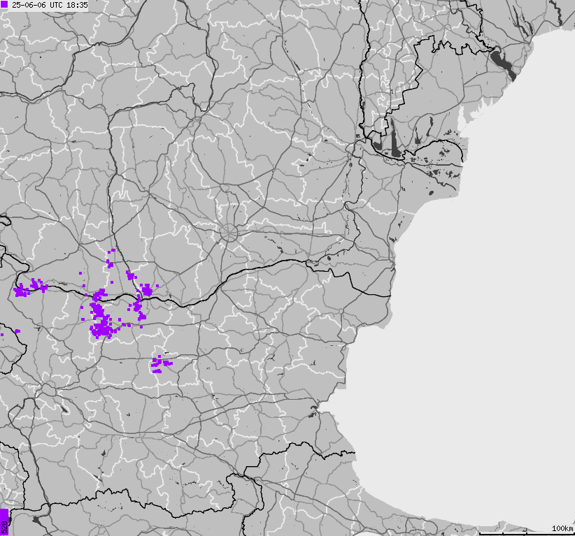 Map of lightnings Bulgaria, Moldavia, Romania