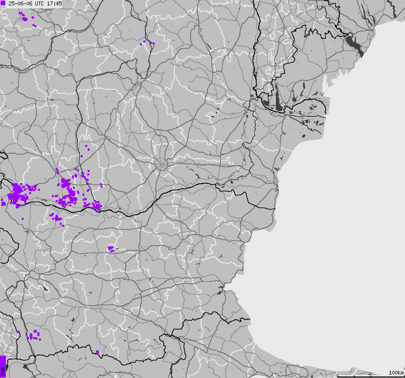 Mapa wyładowań atmosferycznych Bułgarii, Mołdawii, Rumunii