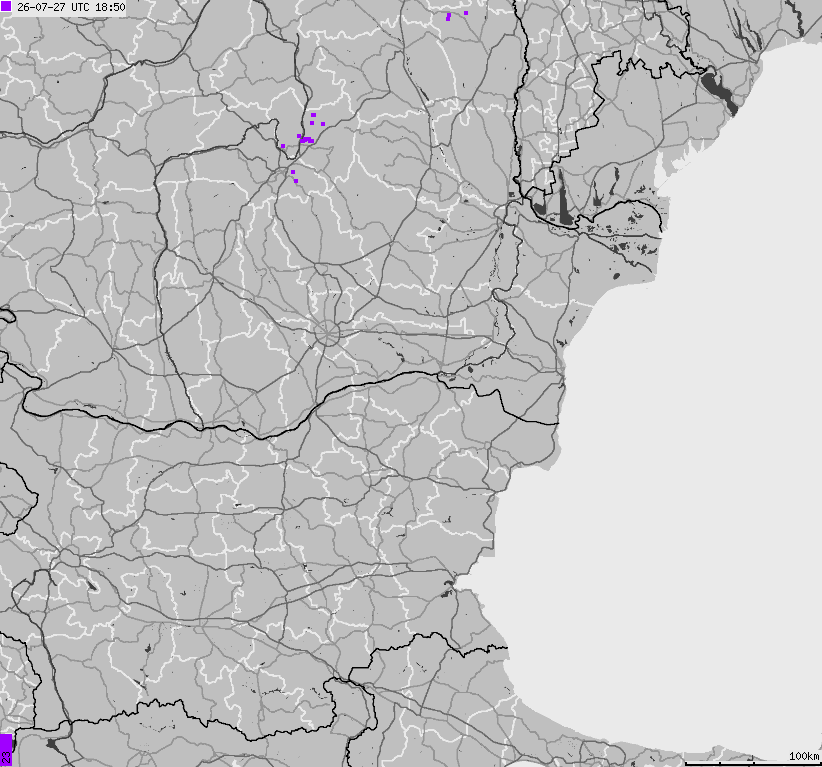 Map of lightnings Bulgaria, Moldavia, Romania