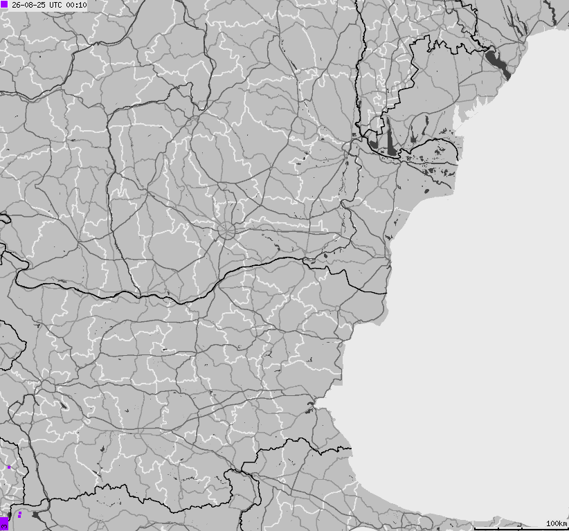 Mapa wyładowań atmosferycznych Bułgarii, Mołdawii, Rumunii