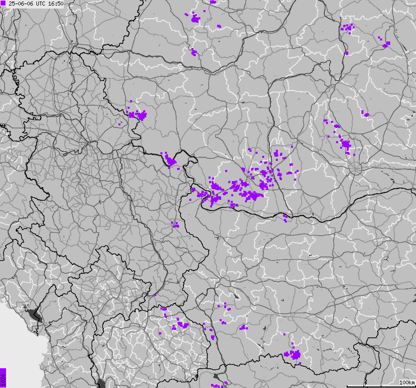 Map of lightnings Bulgaria, Moldavia, Romania