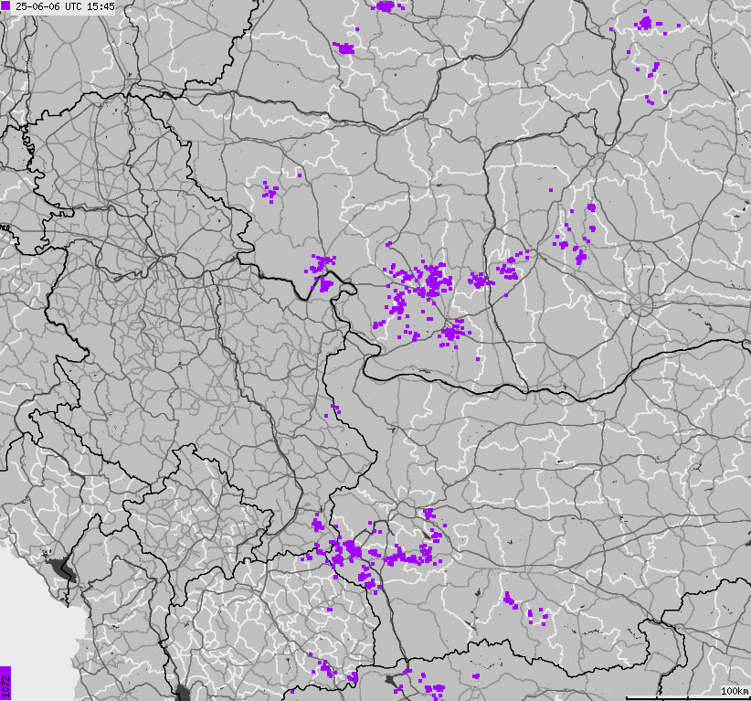 Mapa wyładowań atmosferycznych Bułgarii, Mołdawii, Rumunii