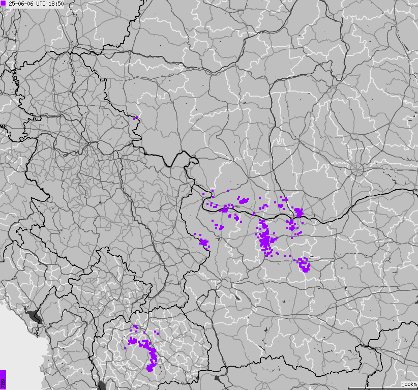 Map of lightnings Bulgaria, Moldavia, Romania