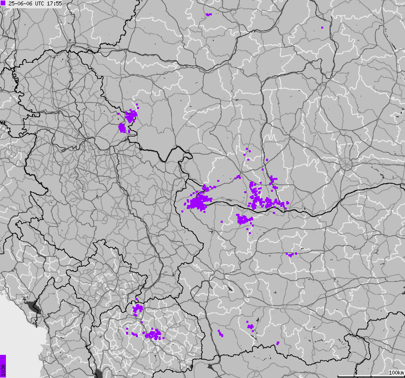 Mapa wyładowań atmosferycznych Bułgarii, Mołdawii, Rumunii