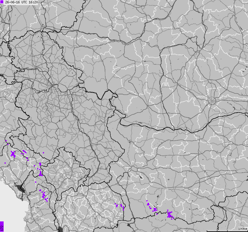 Mapa wyładowań atmosferycznych Bułgarii, Mołdawii, Rumunii