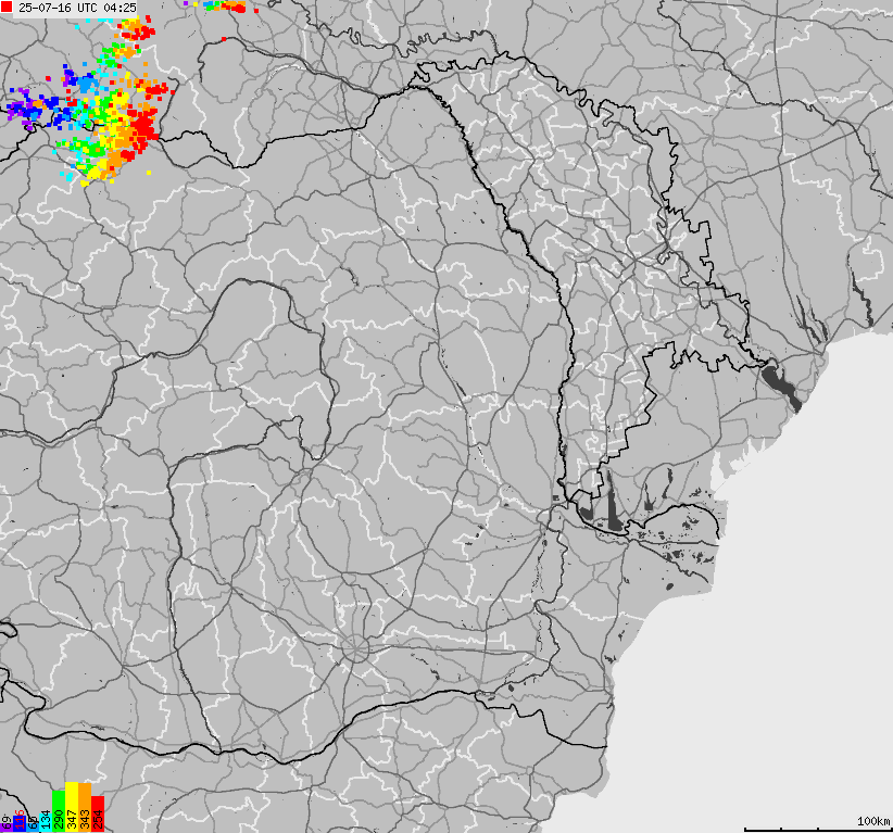 Mapa wyładowań atmosferycznych Bułgarii, Mołdawii, Rumunii