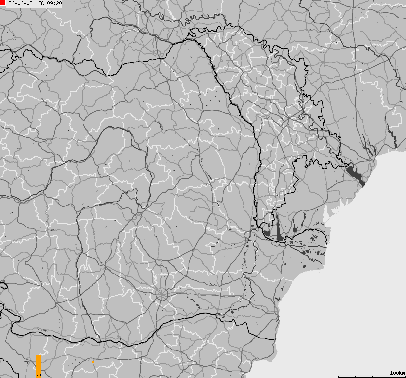 Mapa wyładowań atmosferycznych Bułgarii, Mołdawii, Rumunii