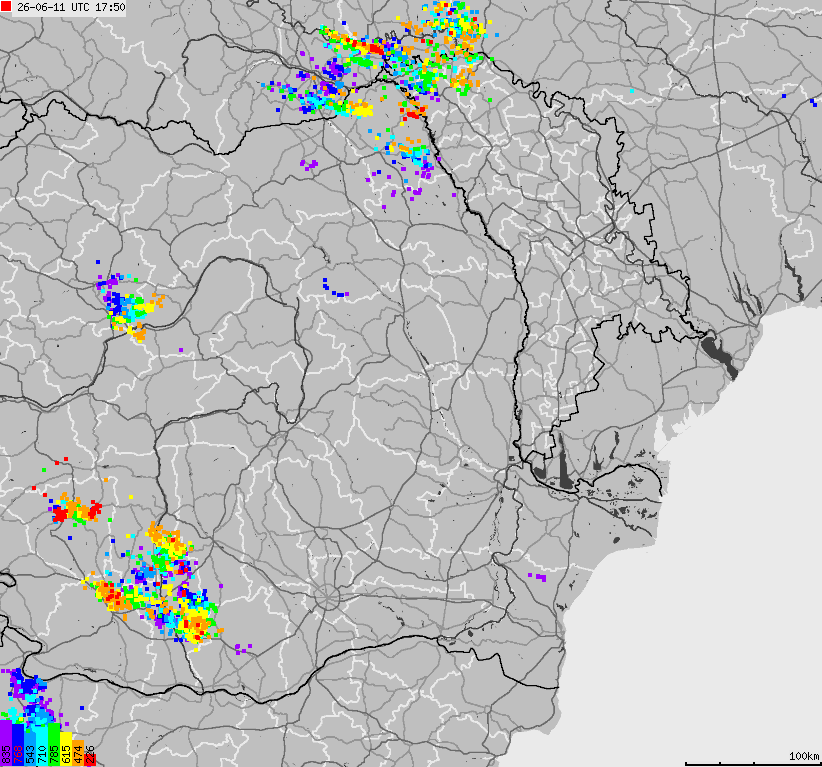 Map of lightnings Bulgaria, Moldavia, Romania