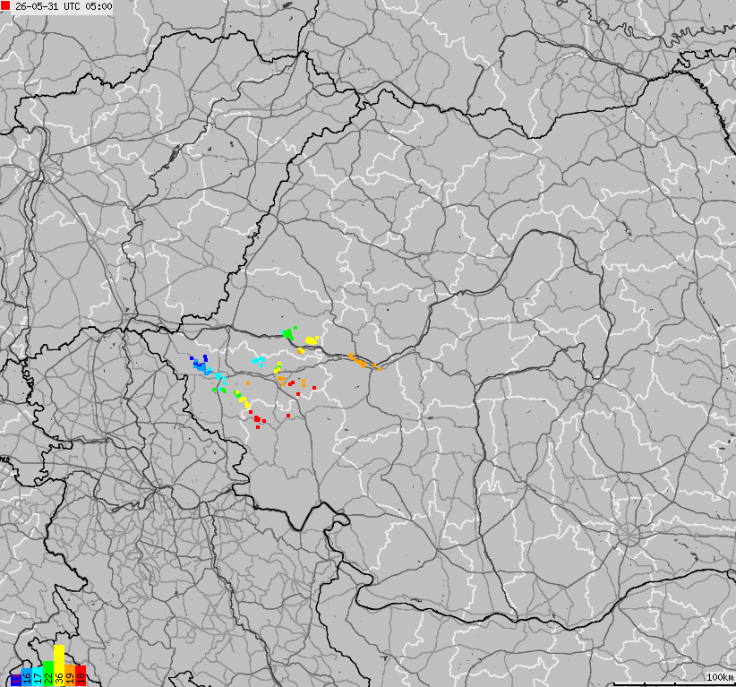 Mapa wyładowań atmosferycznych Bułgarii, Mołdawii, Rumunii