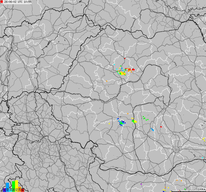 Mapa wyładowań atmosferycznych Bułgarii, Mołdawii, Rumunii