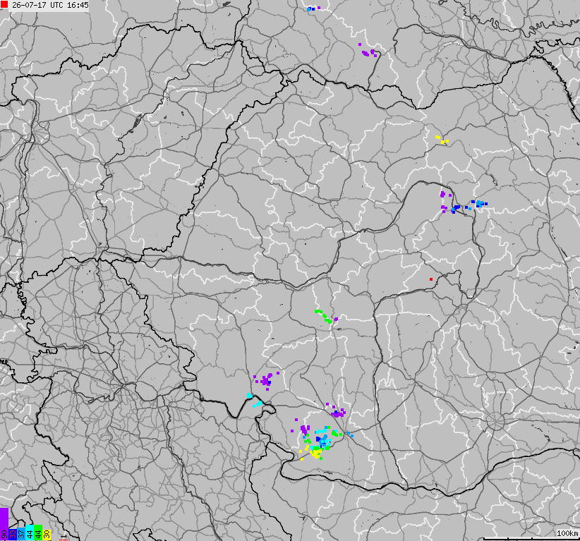 Mapa wyładowań atmosferycznych Bułgarii, Mołdawii, Rumunii