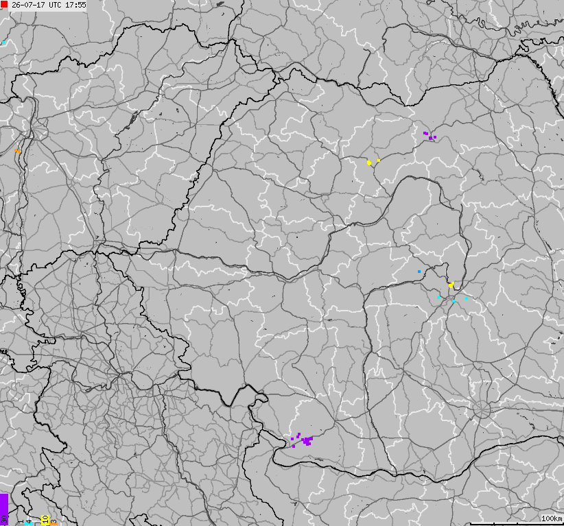 Mapa wyładowań atmosferycznych Bułgarii, Mołdawii, Rumunii