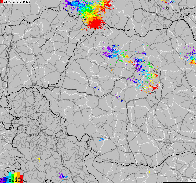 Map of lightnings Bulgaria, Moldavia, Romania