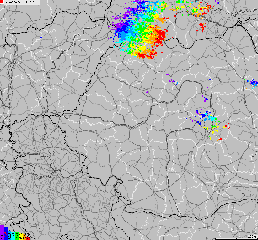 Map of lightnings Bulgaria, Moldavia, Romania