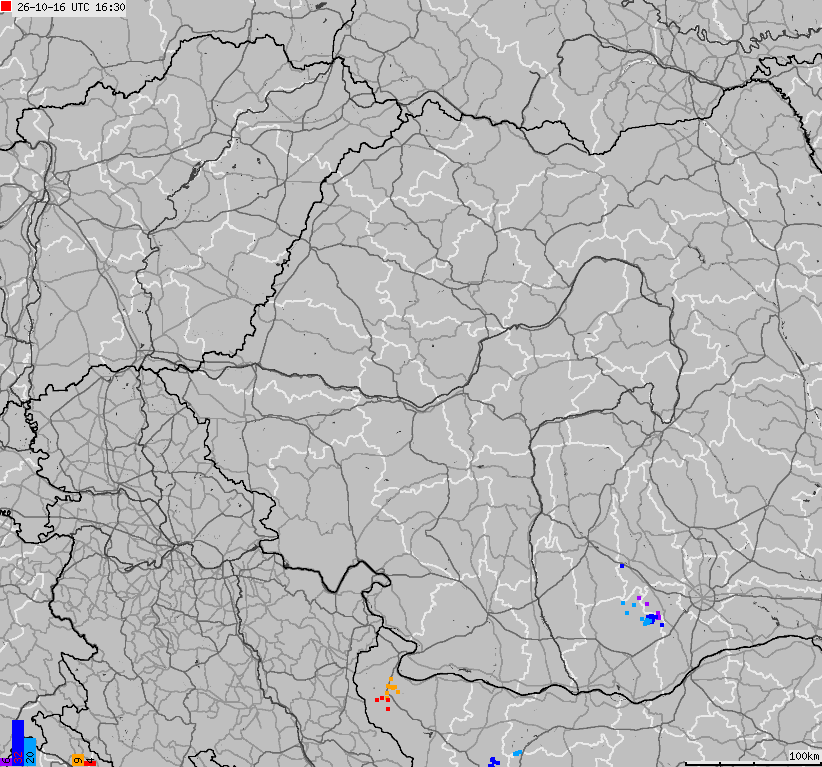 Mapa wyładowań atmosferycznych Bułgarii, Mołdawii, Rumunii