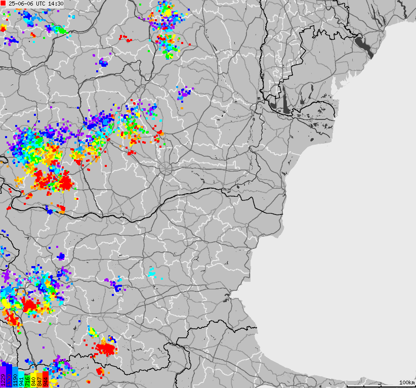 Mapa wyładowań atmosferycznych Bułgarii, Mołdawii, Rumunii