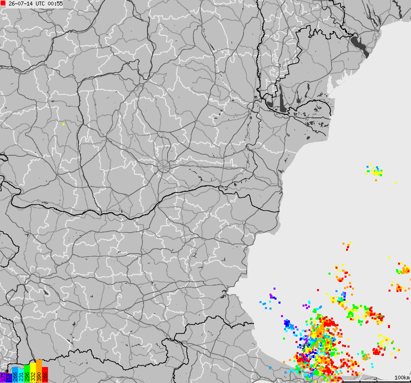 Mapa wyładowań atmosferycznych Bułgarii, Mołdawii, Rumunii