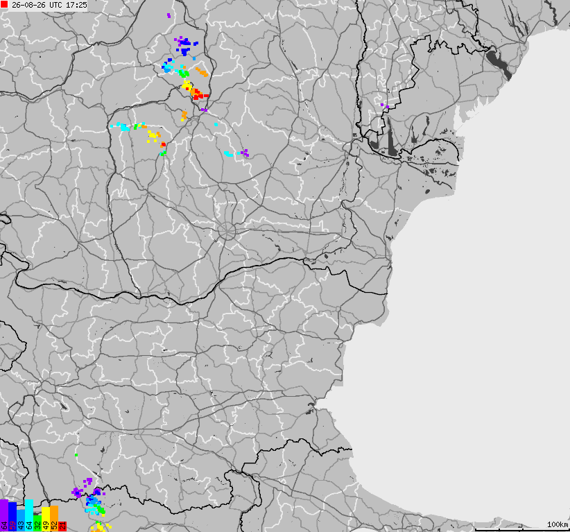 Mapa wyładowań atmosferycznych Bułgarii, Mołdawii, Rumunii