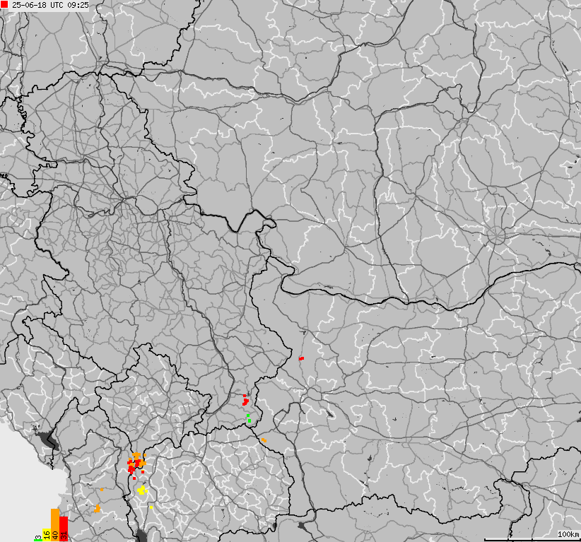 Map of lightnings Bulgaria, Moldavia, Romania