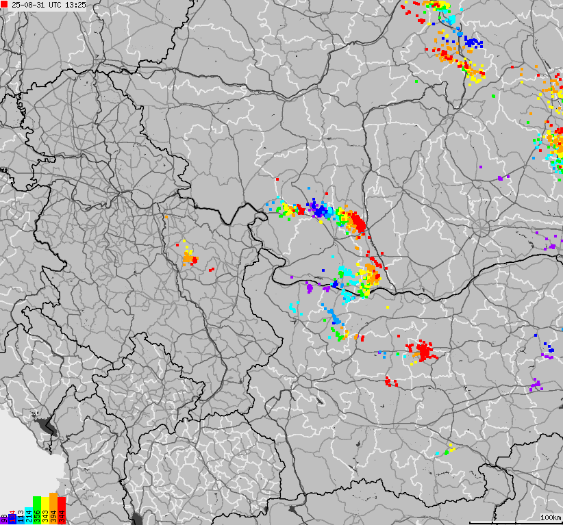 Mapa wyładowań atmosferycznych Bułgarii, Mołdawii, Rumunii