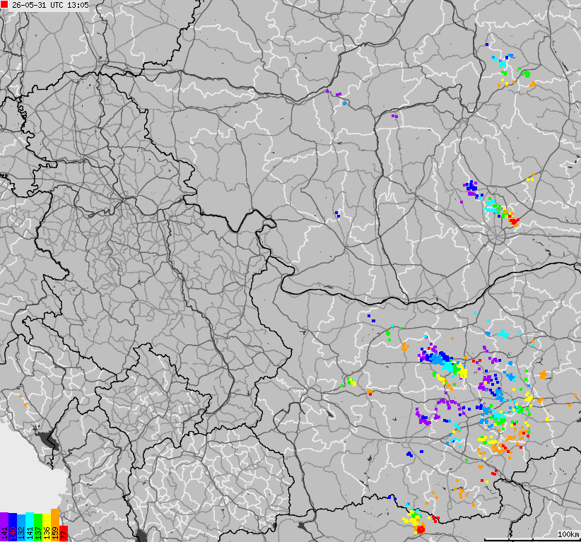 Mapa wyładowań atmosferycznych Bułgarii, Mołdawii, Rumunii