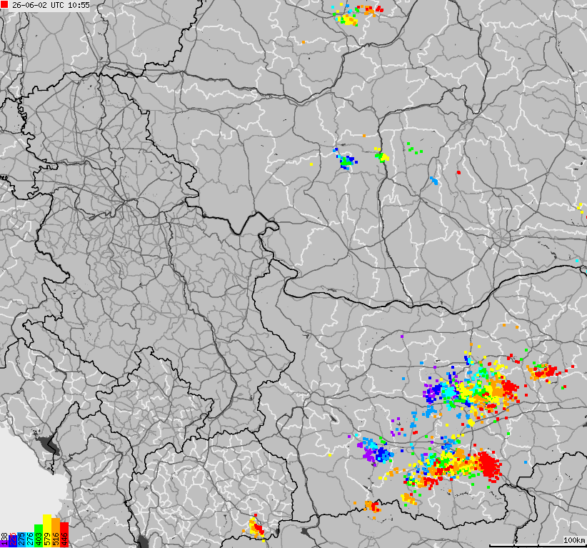 Mapa wyładowań atmosferycznych Bułgarii, Mołdawii, Rumunii