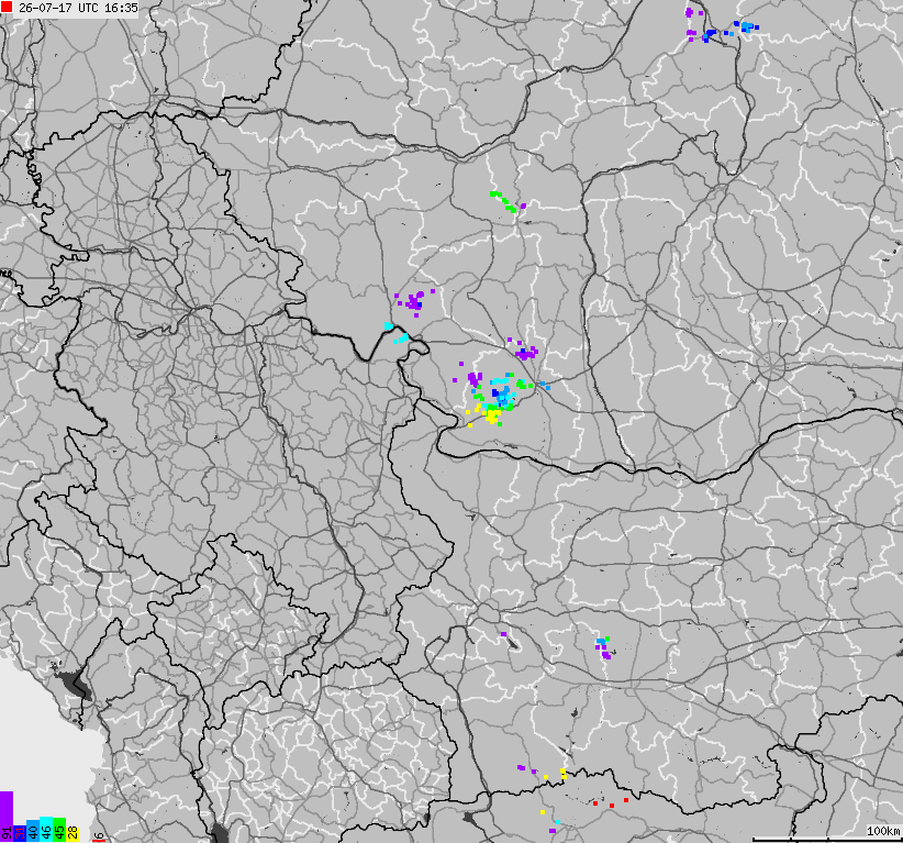 Mapa wyładowań atmosferycznych Bułgarii, Mołdawii, Rumunii