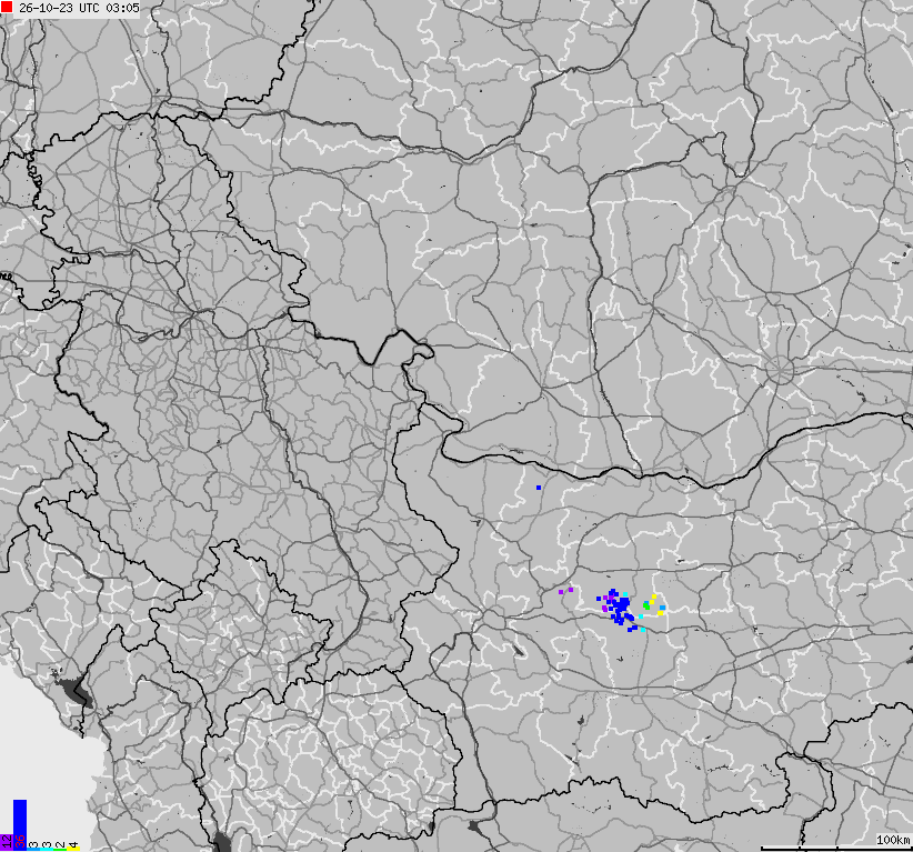 Mapa wyładowań atmosferycznych Bułgarii, Mołdawii, Rumunii