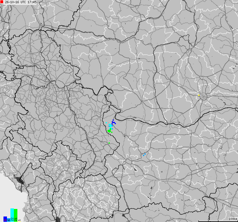 Mapa wyładowań atmosferycznych Bułgarii, Mołdawii, Rumunii