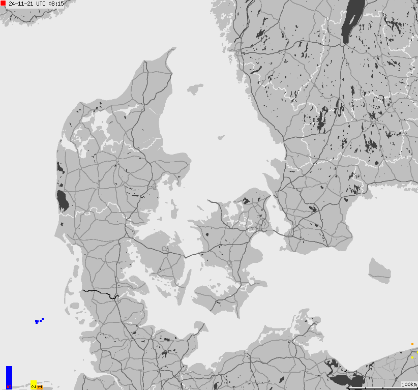 Map of lightnings across Denmark