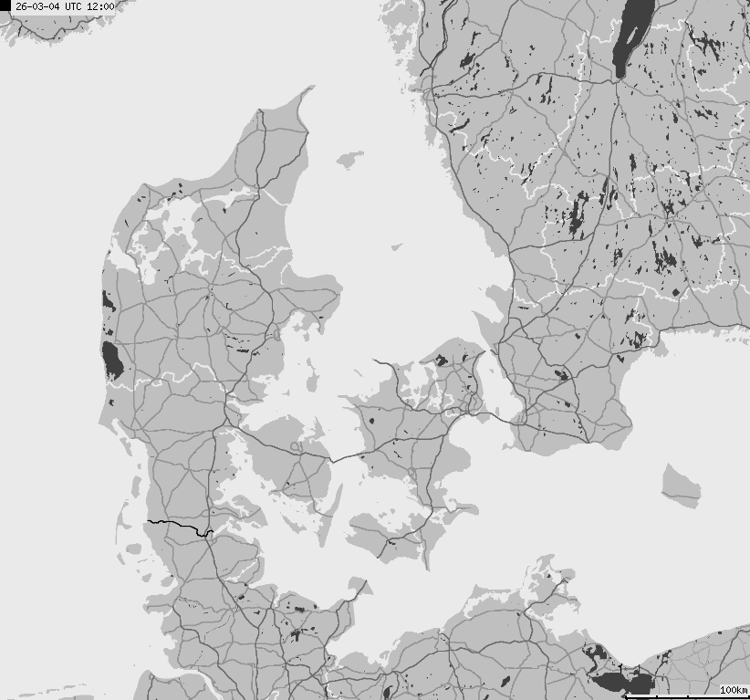 Map of lightnings across Denmark