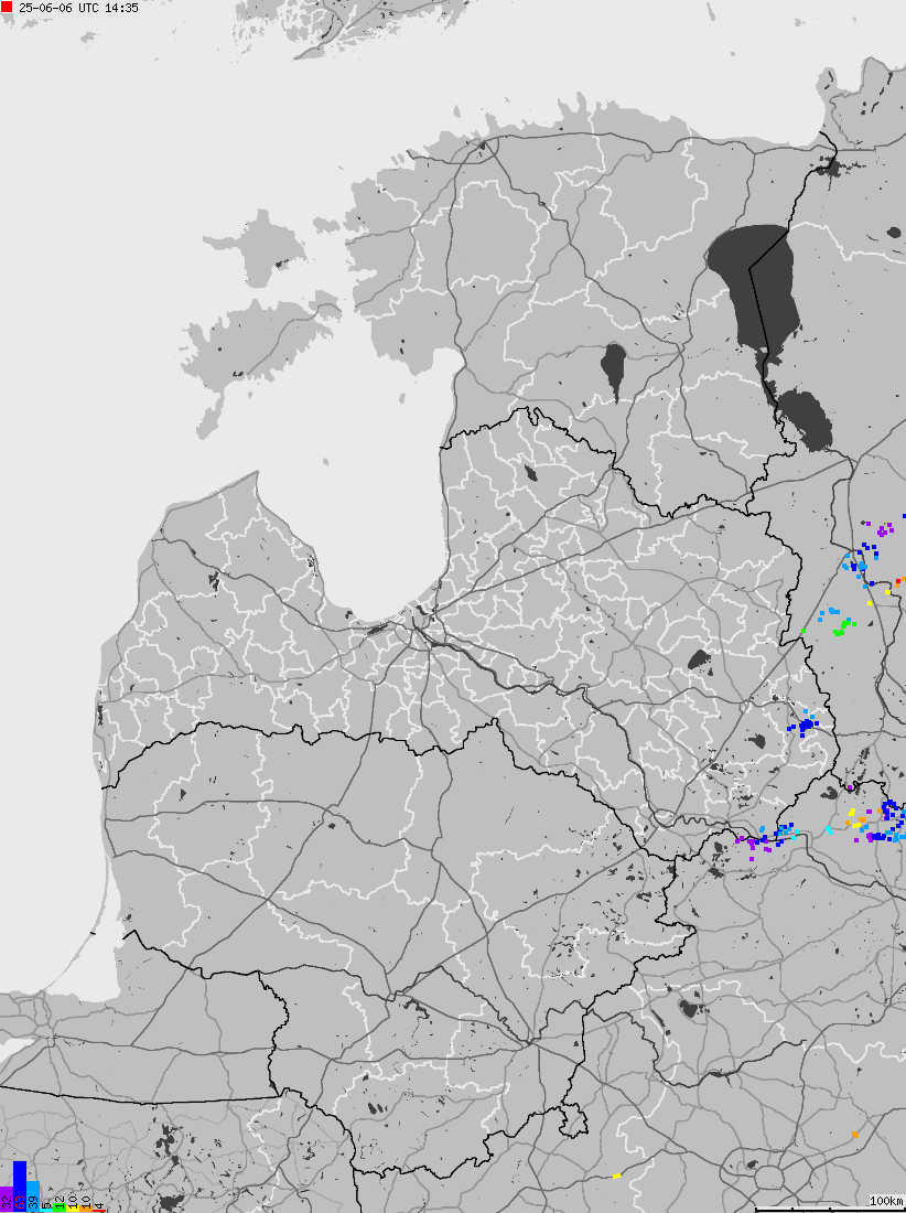 Map of lightnings across Estonia, Latvia, Lithuania