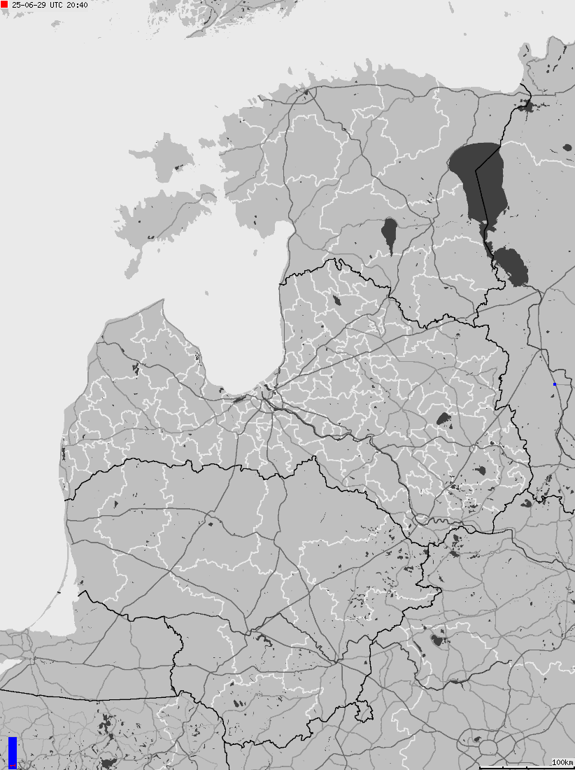 Mapa wyładowań atmosferycznych na obszarze Estonii, Litywy, Łotwy