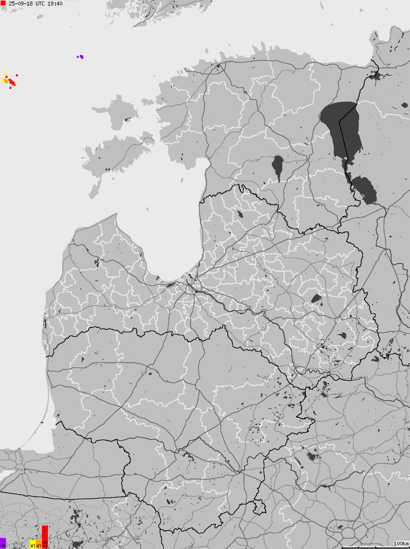 Map of lightnings across Estonia, Latvia, Lithuania