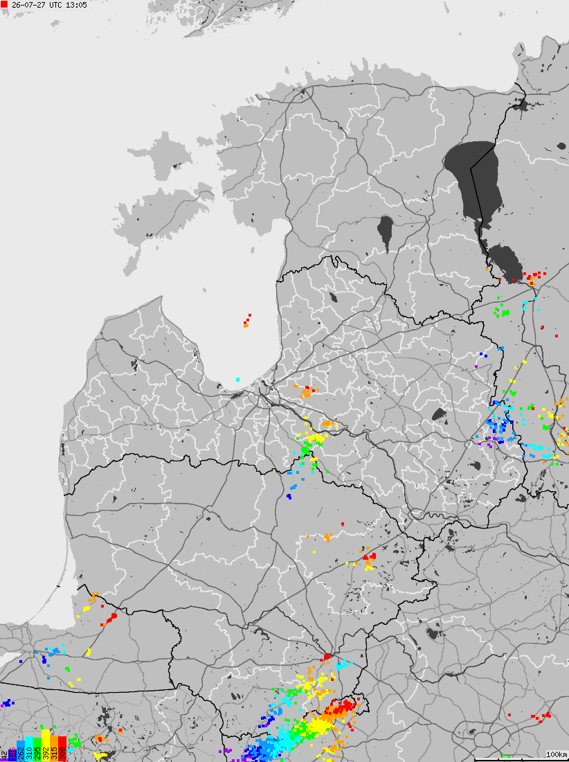 Map of lightnings across Estonia, Latvia, Lithuania