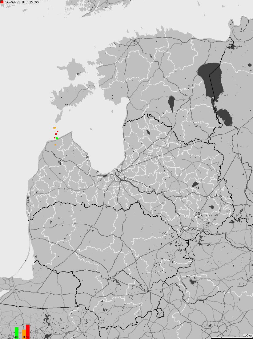 Map of lightnings across Estonia, Latvia, Lithuania