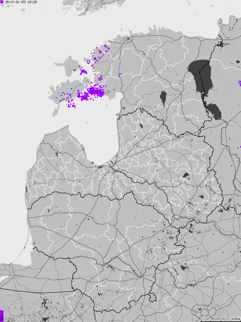Map of lightnings across Estonia, Latvia, Lithuania