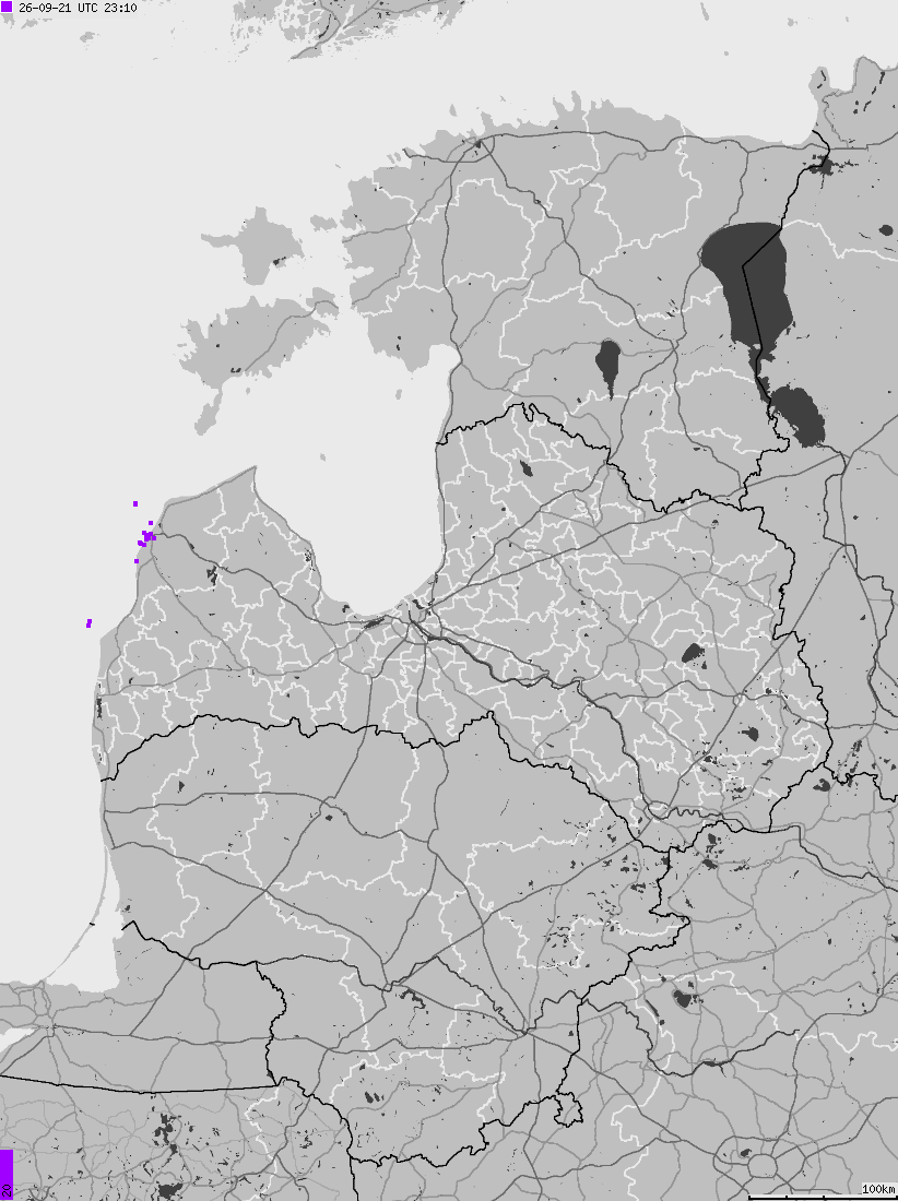 Mapa wyładowań atmosferycznych na obszarze Estonii, Litywy, Łotwy